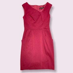 Nanette Lepore raspberry dress with pockets and asymmetrical neckline